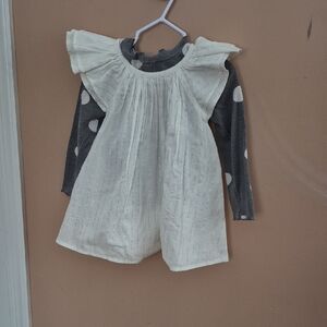 GAP White and Gray Polka Dot Kids Dress